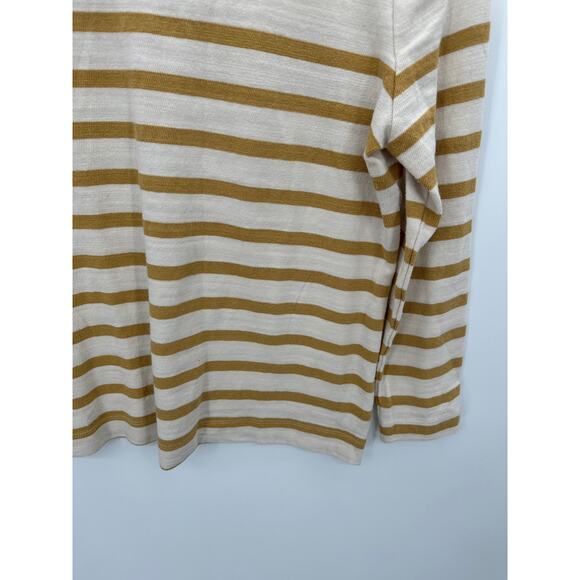 LOFT Top Women XS Cream Yellow Striped Boat Neck Long Sleeve 100% Cotton Tee - Picture 3 of 8